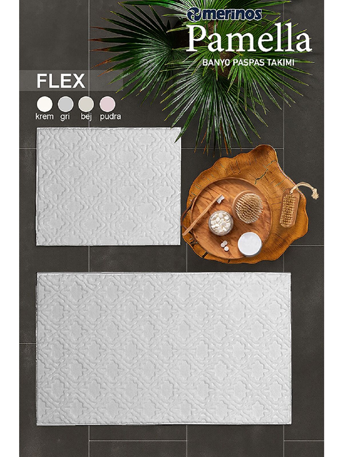 Merinos Pamella 2 Li Banyo Paspas Takımı Flex Krem KREM