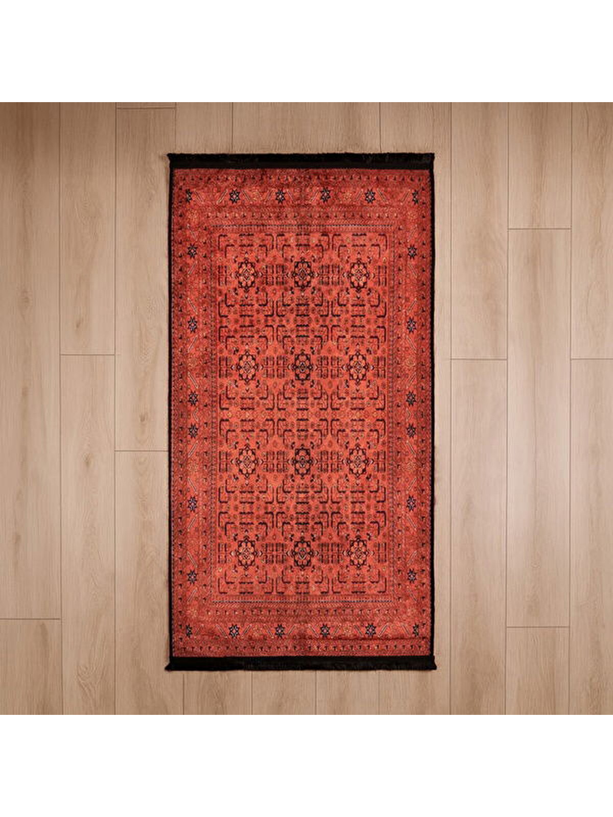 Evidea Soft Atlas Afgan Desenli Halı - Kırmızı - 80x150 cm