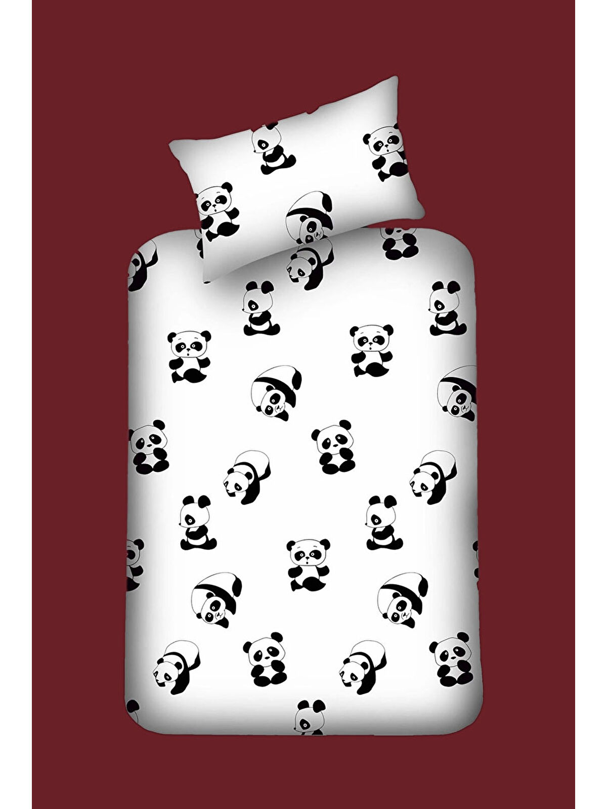 UPSTYLE Pes Lastikli Çarşaf Seti Tek Kişilik B&W Panda