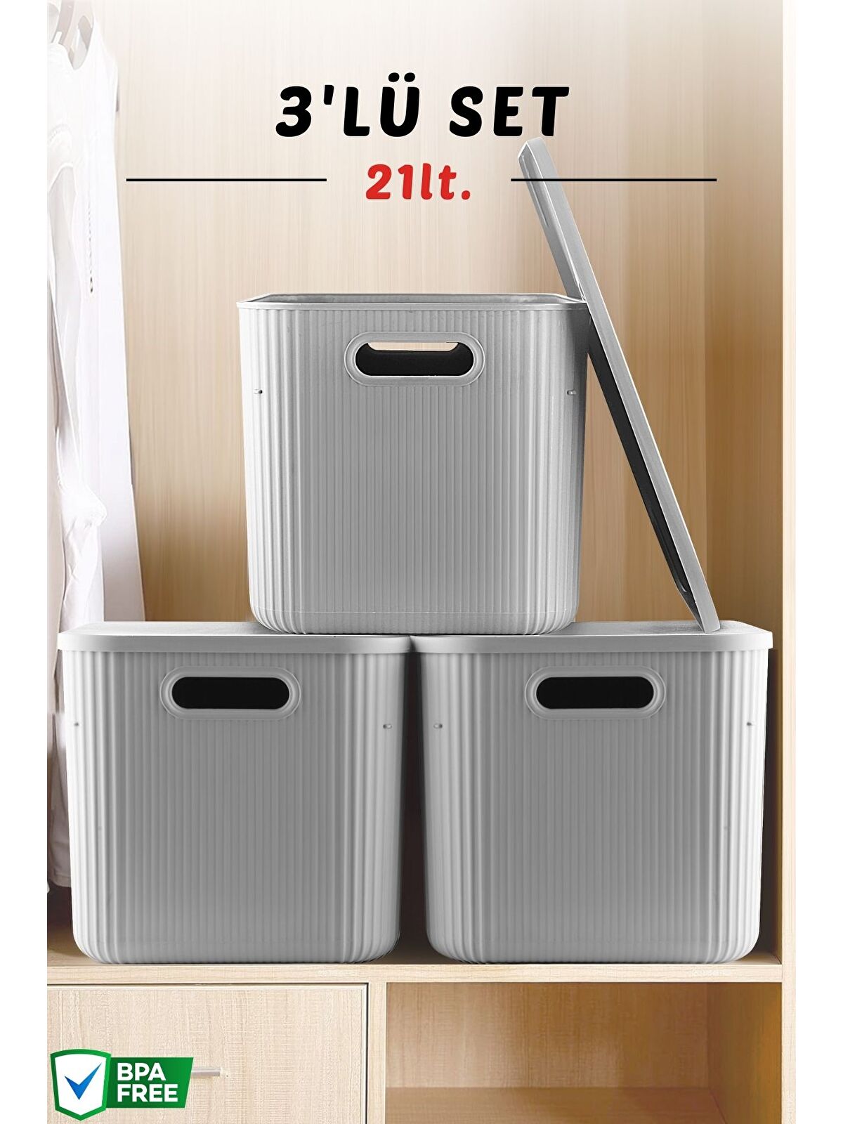 Nandy Home Gri 3 Lü Set Çok Amaçlı Dekoratif Düzenleyici Depolama