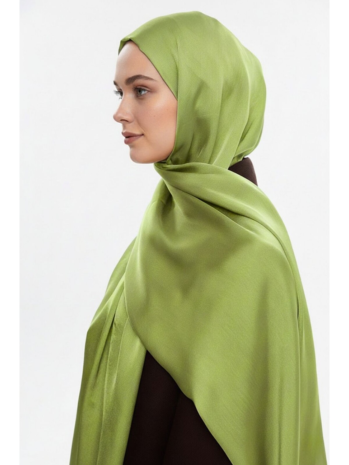Mizalle & Yaqa Özel Saten Dokulu Fıstık Yeşili Şal - S000503035