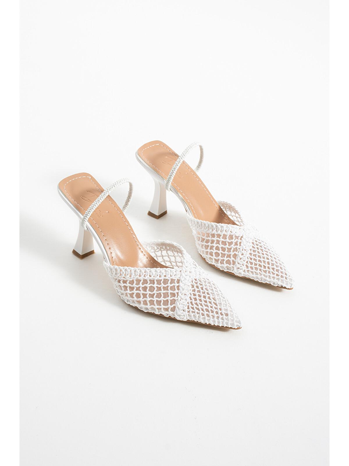 熠変油滴　皆貝　共箱　東Y8-0403☆2Fタルウ DUXAL SHOES Beyaz Liam Kadın Örgü Detaylı Sivri Burun İnce Topuklu
