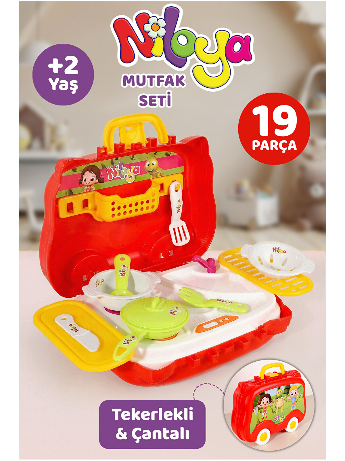 Meleni Toys 19 Parça Niloya Çantalı Mutfak Seti - Tekerlekli Tava