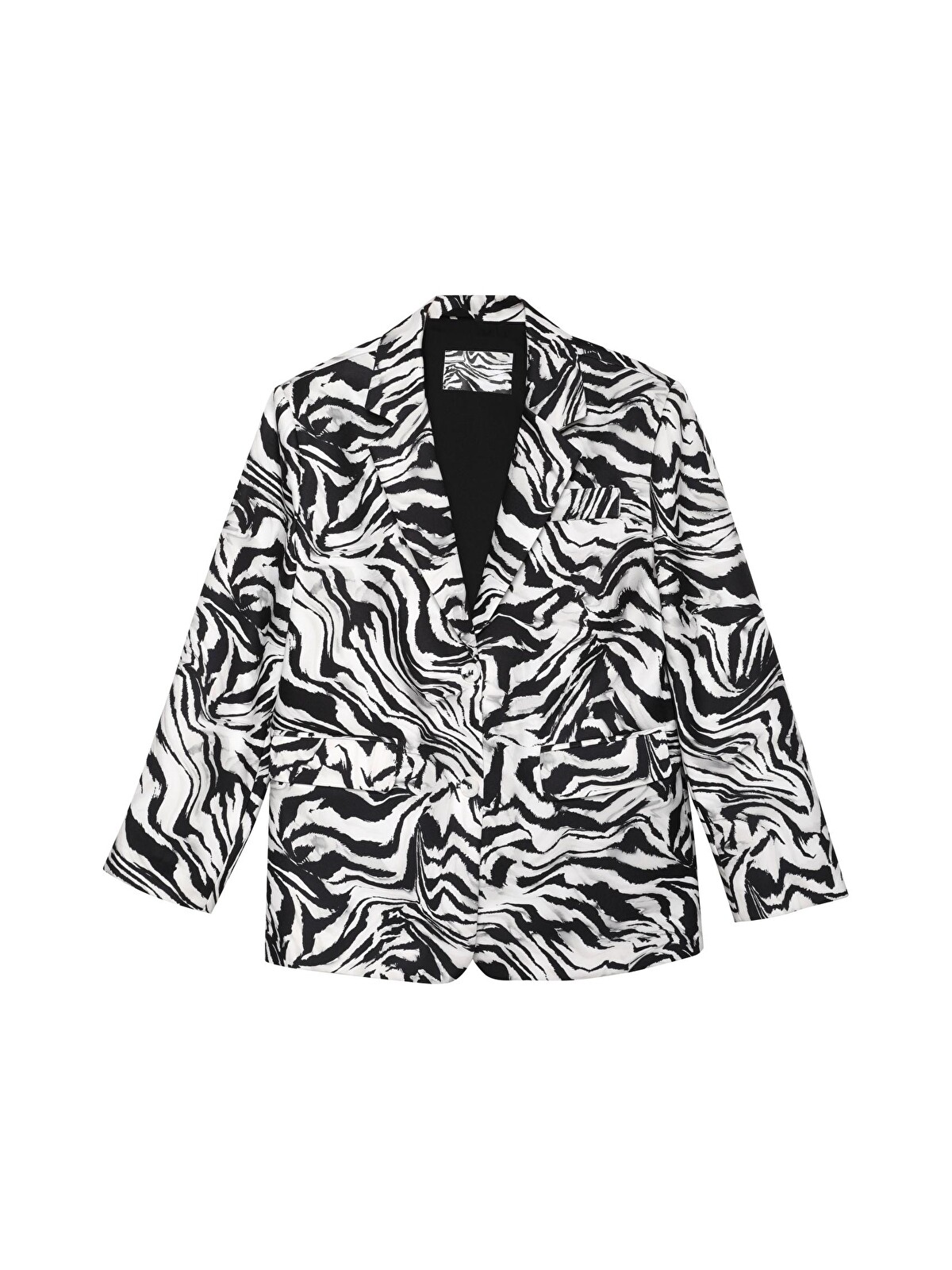 QUZU Zebra Desenli Oversize Blazer Ceket Siyah - S000269265-19351