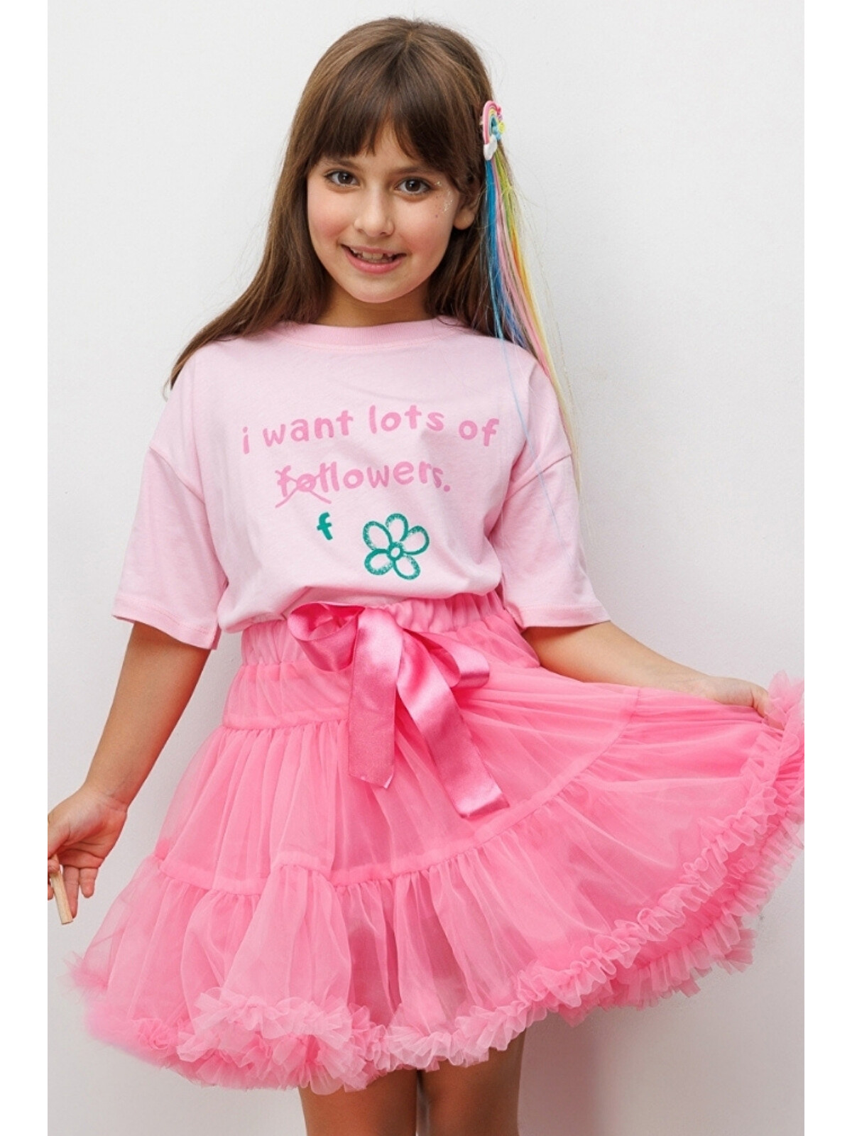BABYL T-シャツ Lサイズ Le Mabelle Pembe Çiçek Baskılı Kız Çocuk Tişört - S000513277-20024