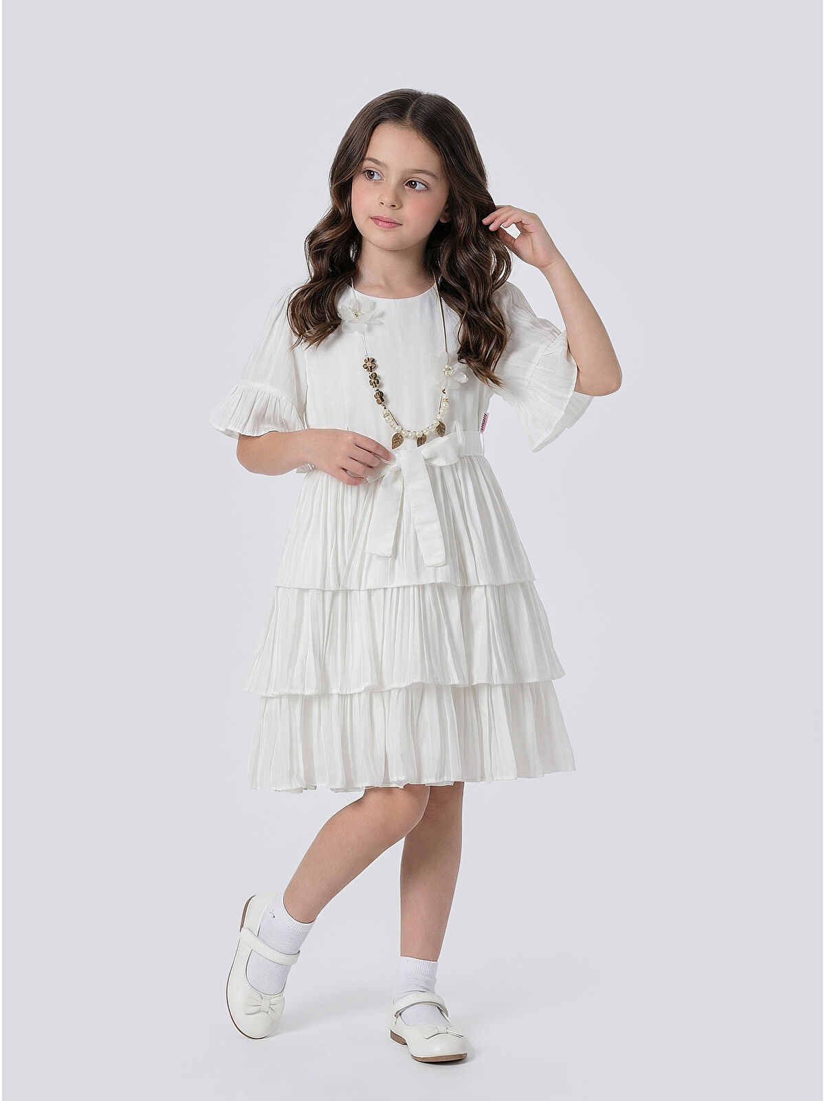 Pina Kids Kız Çocuk  Eteği Katlı Kısa Kollu Kolyeli Elbise