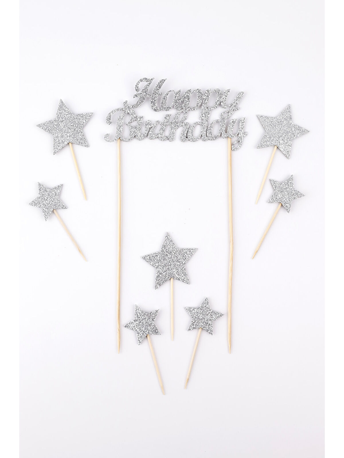 Le Mabelle Gümüş Happy Birthday Yıldız Pasta Süsü