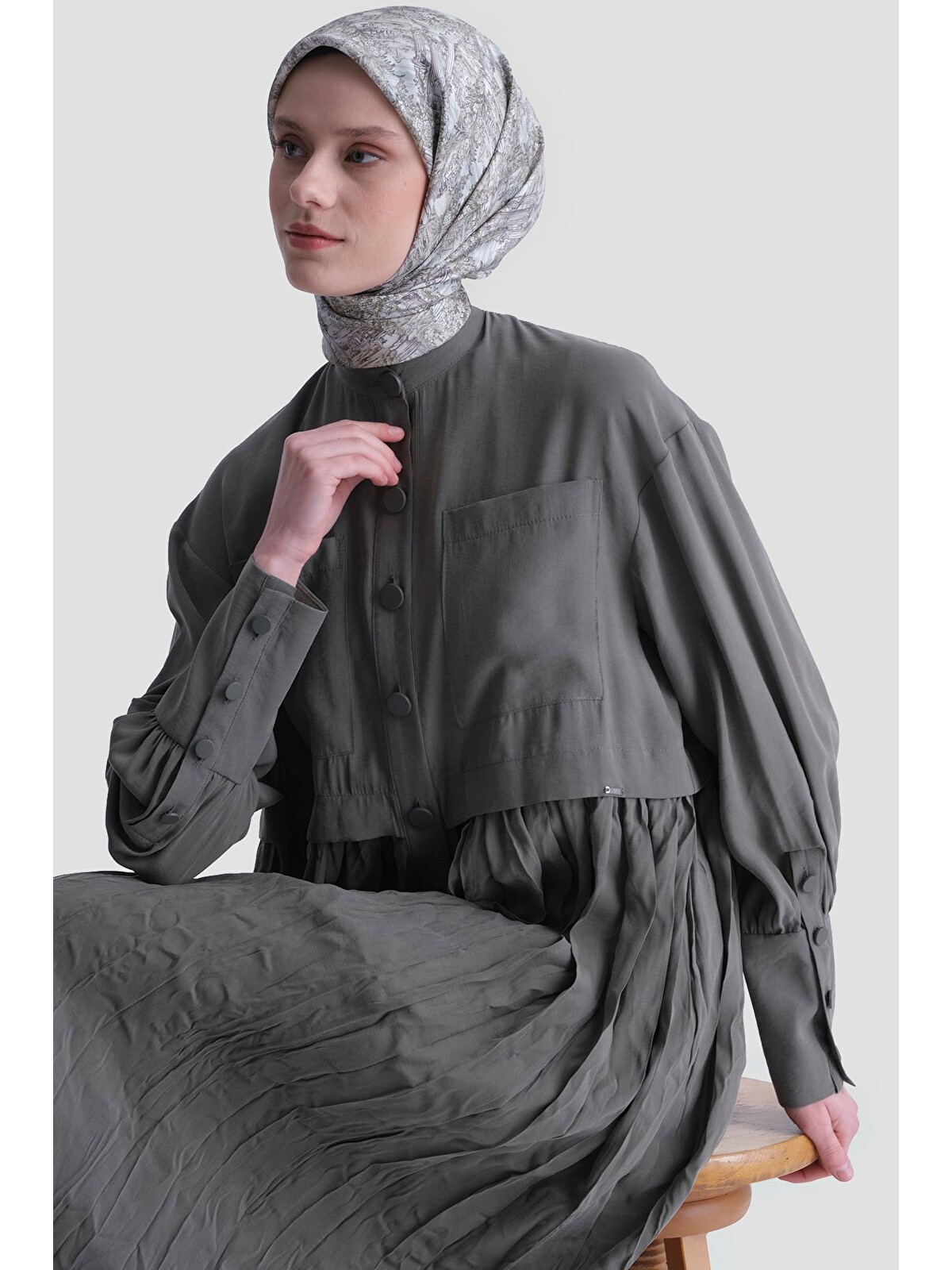 ARMİNE Kırışık Efektli Modal Elbise Haki - S000512138-18547 | LCW