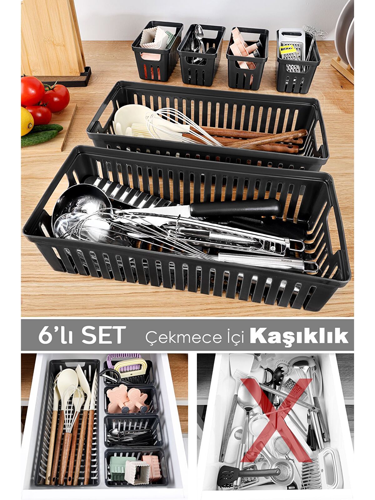 Meleni Home 6 Parça Modüler Kaşıklık Seti Çok Amaçlı Çekmece İçi