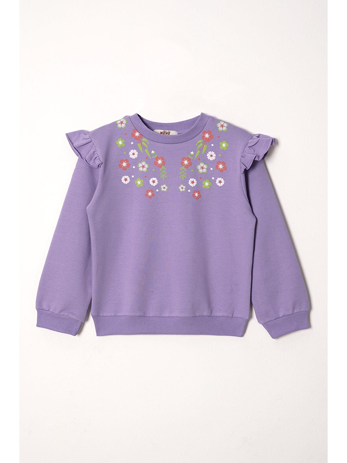 Lavender キッズビーセット② Zepkids Lila Bisiklet Yaka Çiçek Nakışlı Kız Çocuk İkili Takım