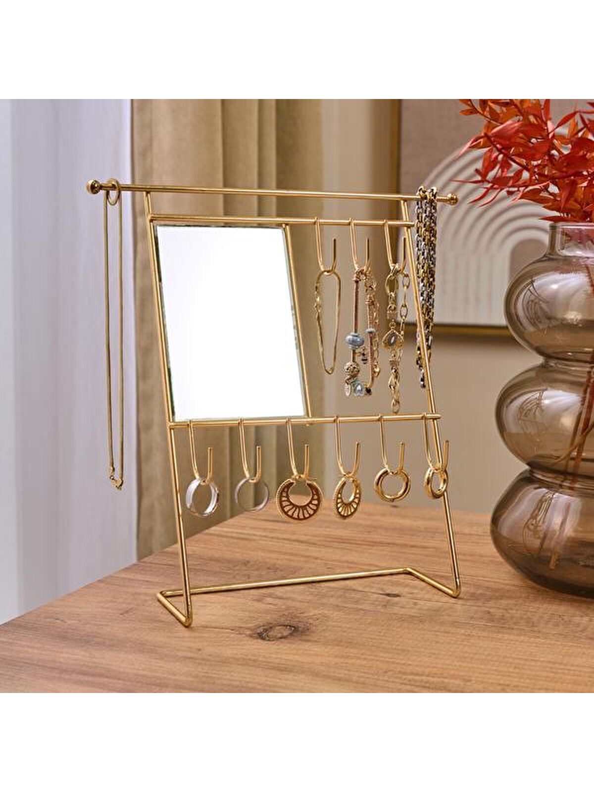 Ntc Metal Dikdörtgen Aynalı Takı Askısı - Sarı - 26,5x26,5x7 cm