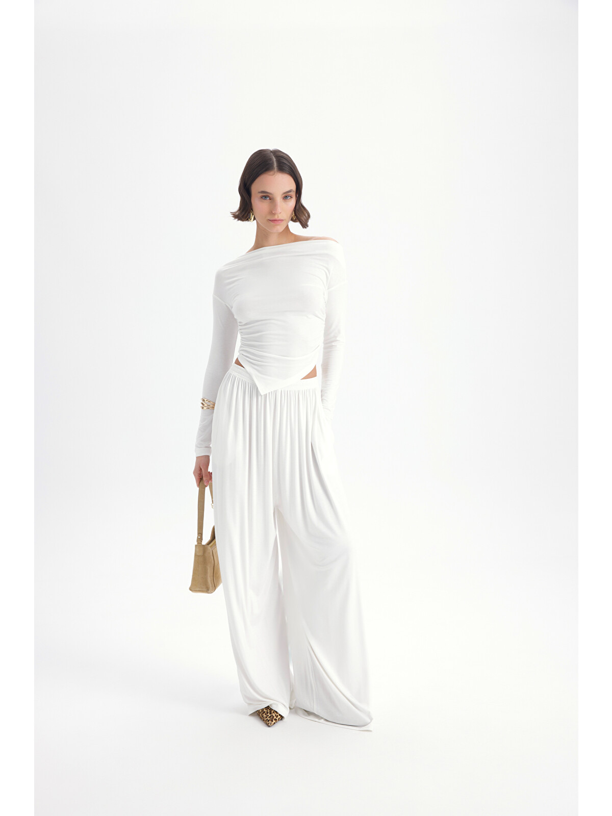 MCM Pants Set, White, Size M　we0404 Mai Collection Apolline Üçgen Kesim Ekru Crop Pantolon Takım