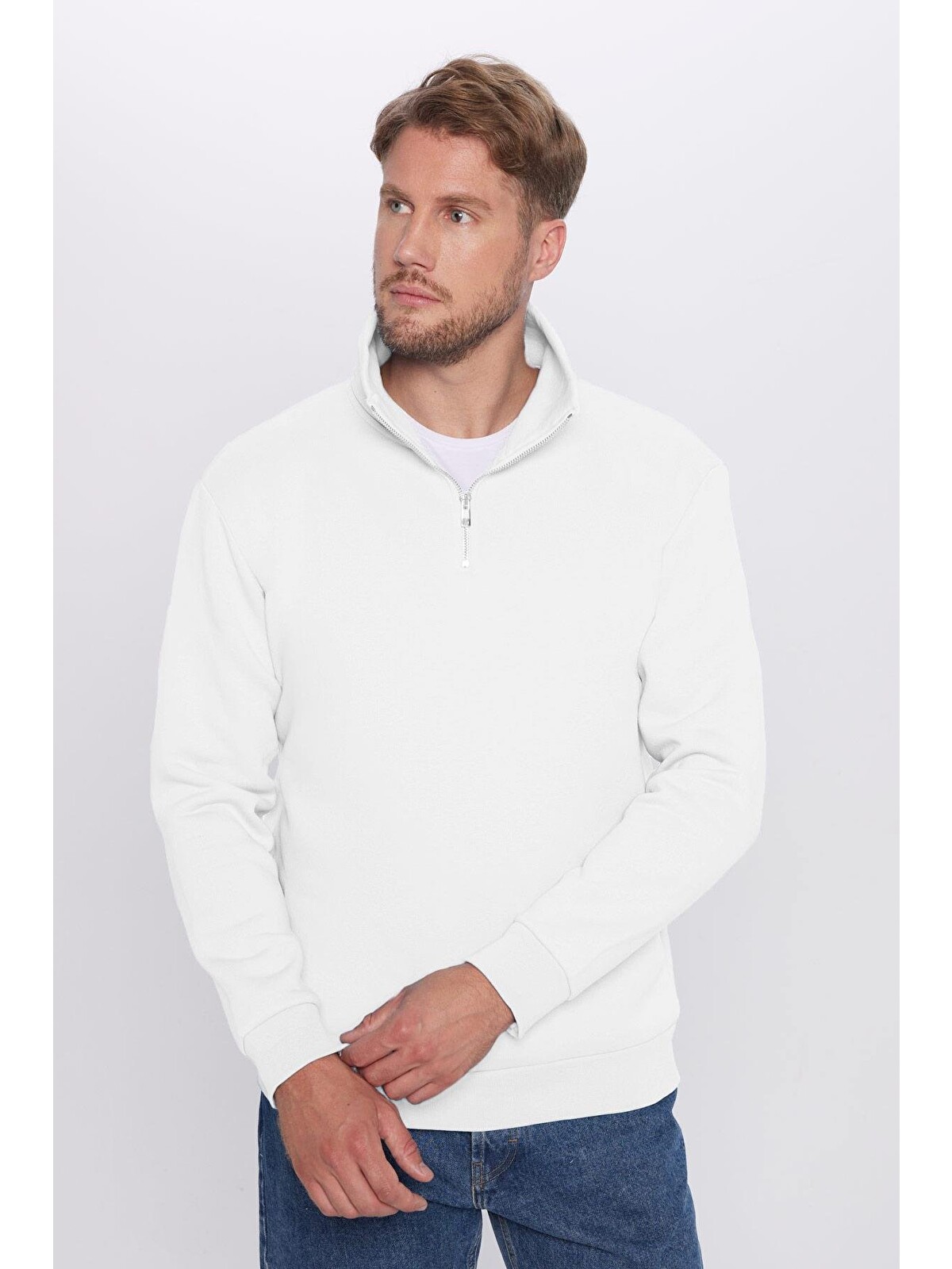 TUDORS Unisex Relax Fit Rahat Kesim %100 Pamuk Yarım Fermuarlı