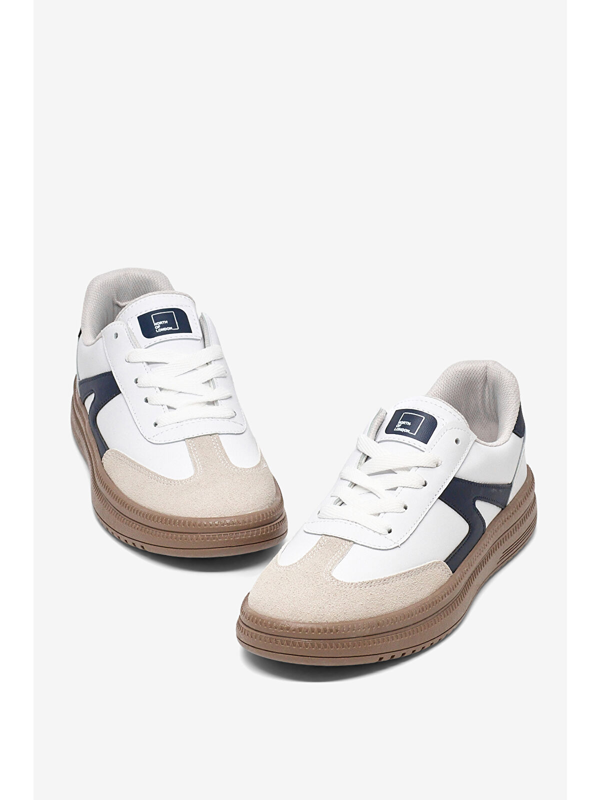 TONNY BLACK Kadın Beyaz Lacivert Rahat Kalıp Kauçuk Taban Bağcıklı Sneaker