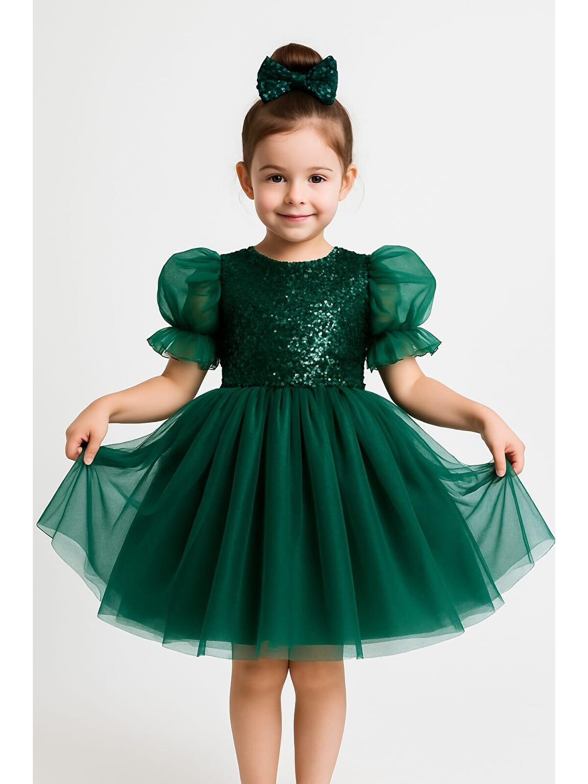 Mnk Baby & Kids Balon Kol Pul Payet Kız Çocuk Tütü Elbise M00751
