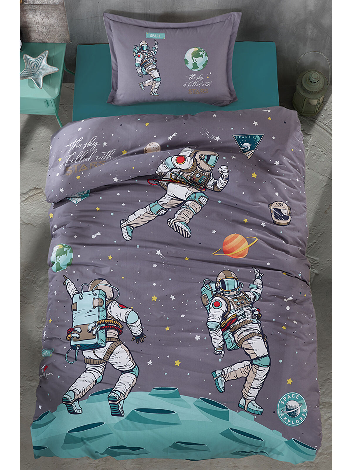 Clasy %100 Pamuk Nevresim Takımı Tek Kişilik Space Antrasit