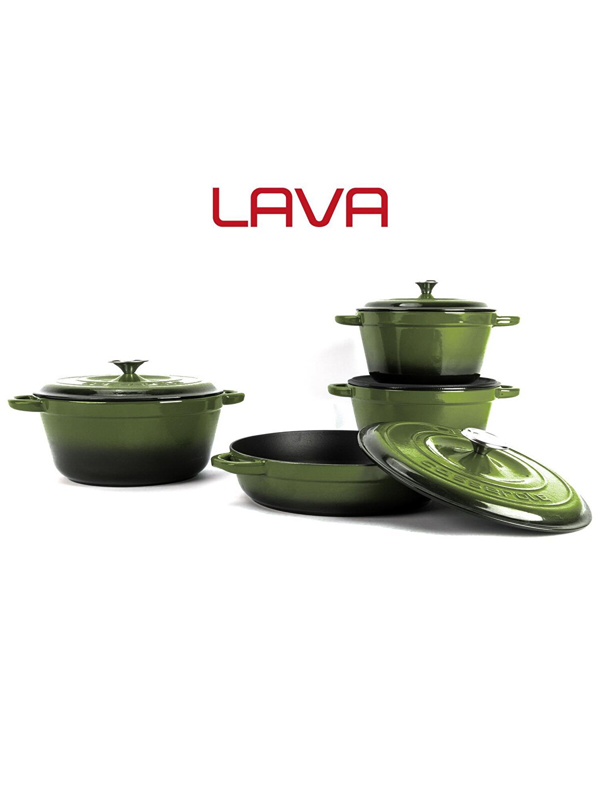 LAVA Yeşil 4x New Heritage Serisi Döküm Demir Tencere Seti