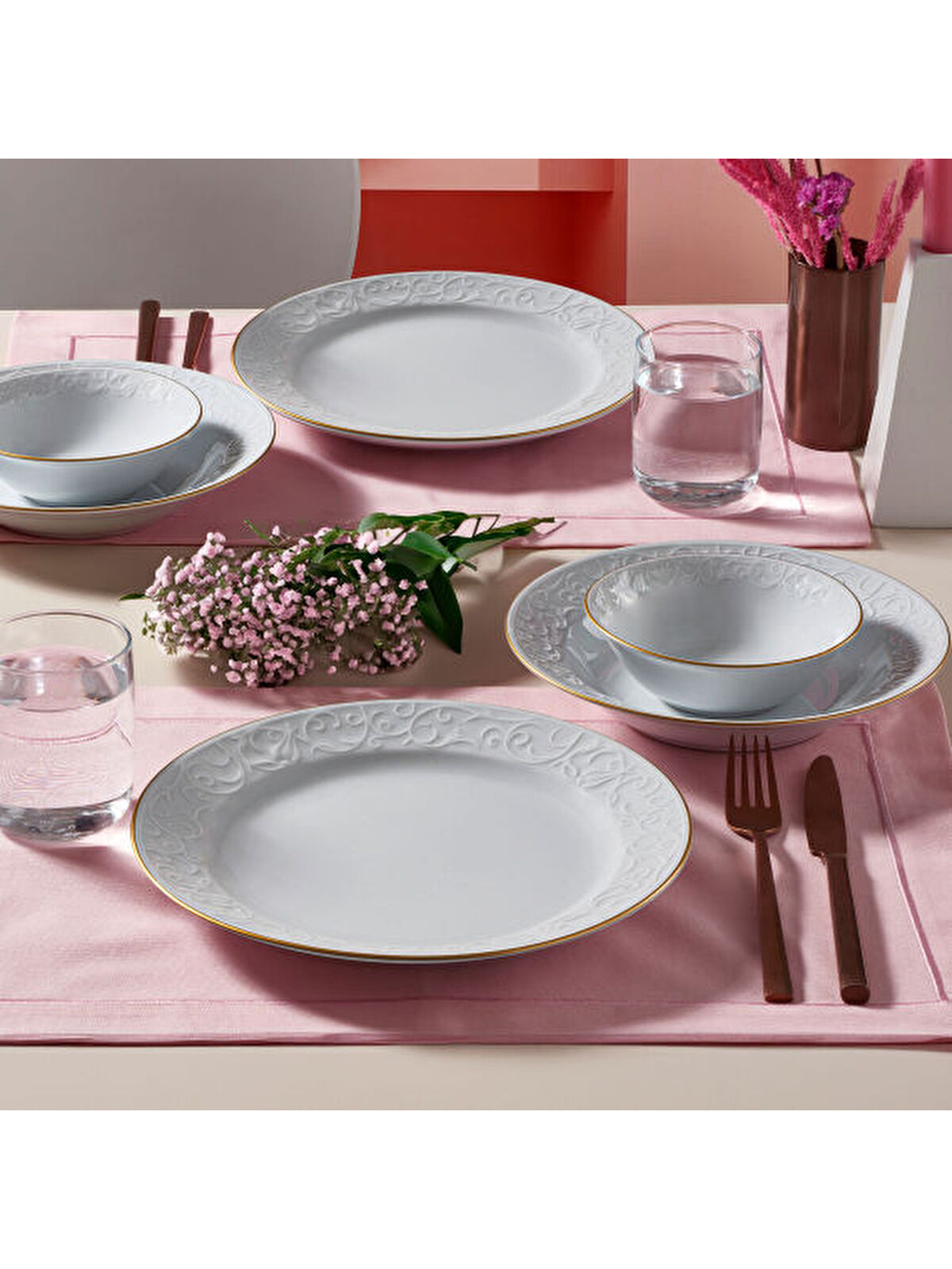 GÜRAL PORSELEN Bahar Dalı 6 Parça 25 cm Servis Tabağı Mat Gold