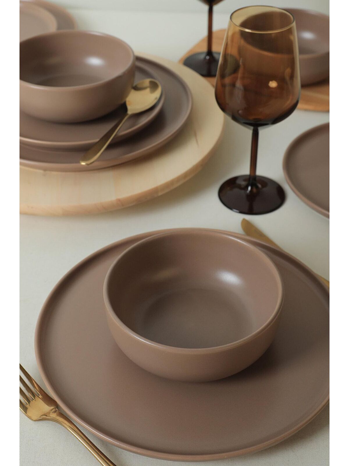 Keramika Mat Toprak Taupe Nordic Yemek Takımı 18 Parça 6 Kişilik