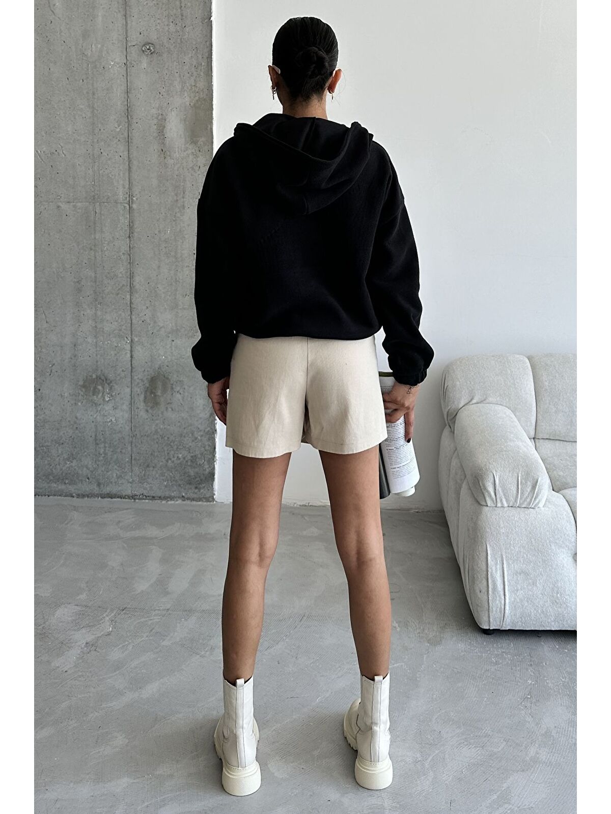 Trendseninle Kadın Siyah Climbing Mountain Baskılı Oversize Yarım