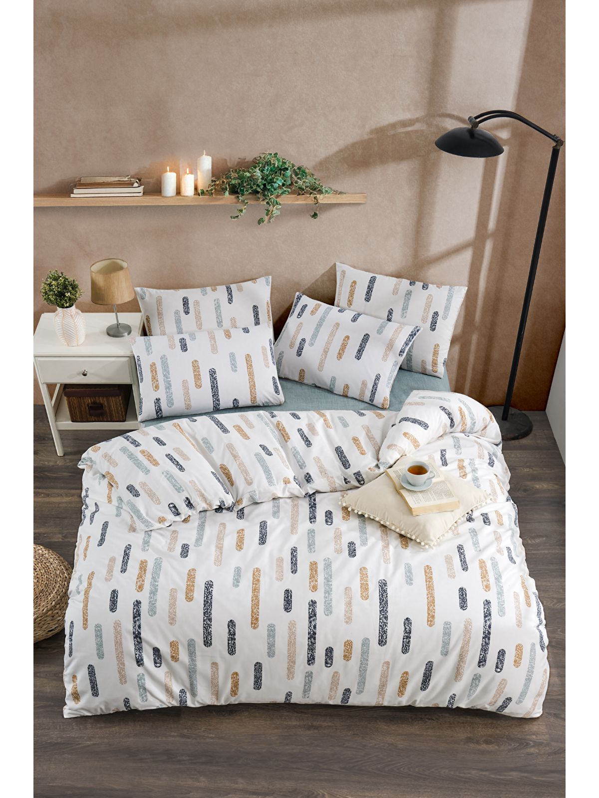 Tabu Home Ranforce Çizgili Harmoni  Çarşafı Lastikli Tek Kişilik Nevresim Takımı
