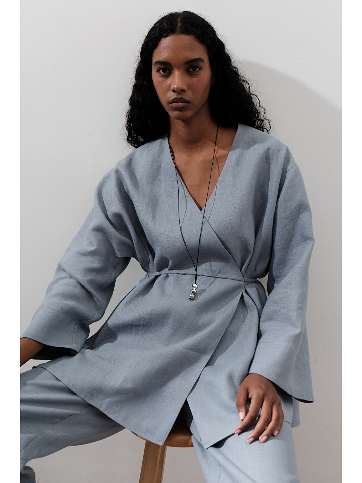 Manuka Mavi Keten Düz Kadın Kimono - S000410603-17234 | LCW