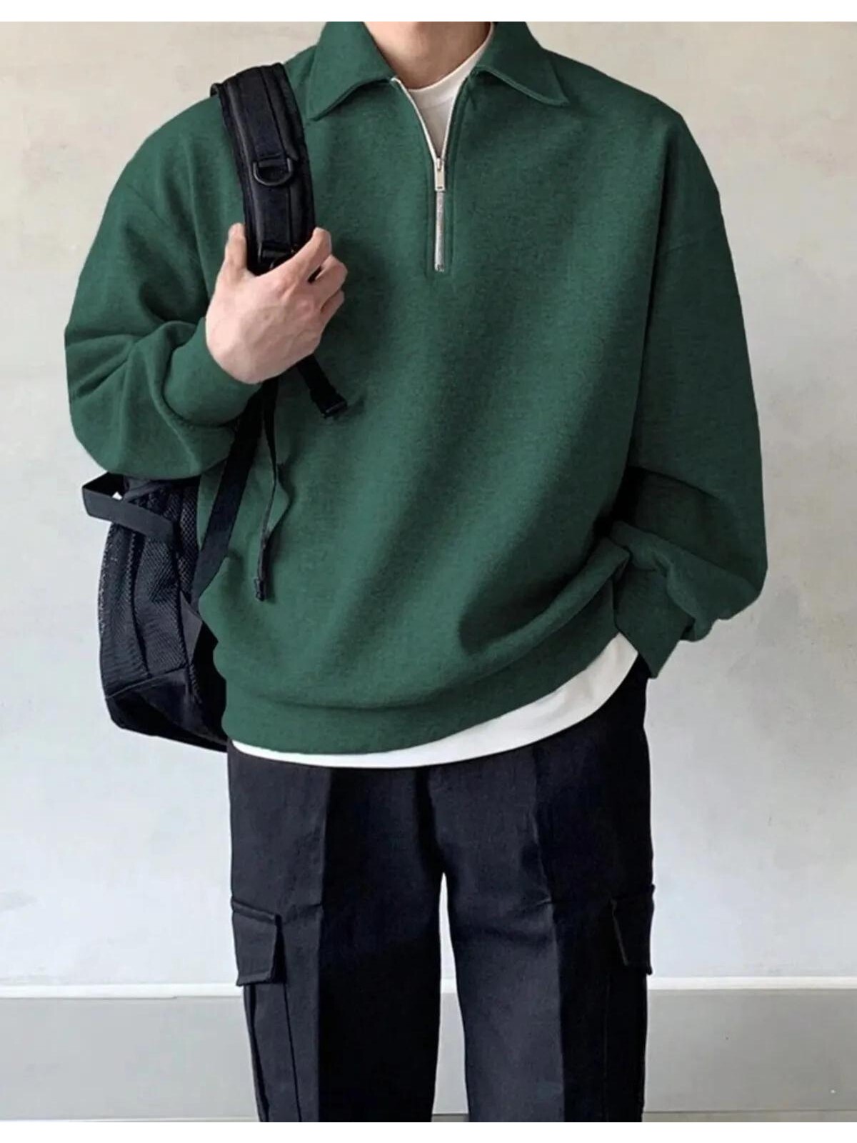 NOśWEA kurocap_logoleather Genius Store Yeşil Erkek Polo Yaka Oversize Yarım Fermuar