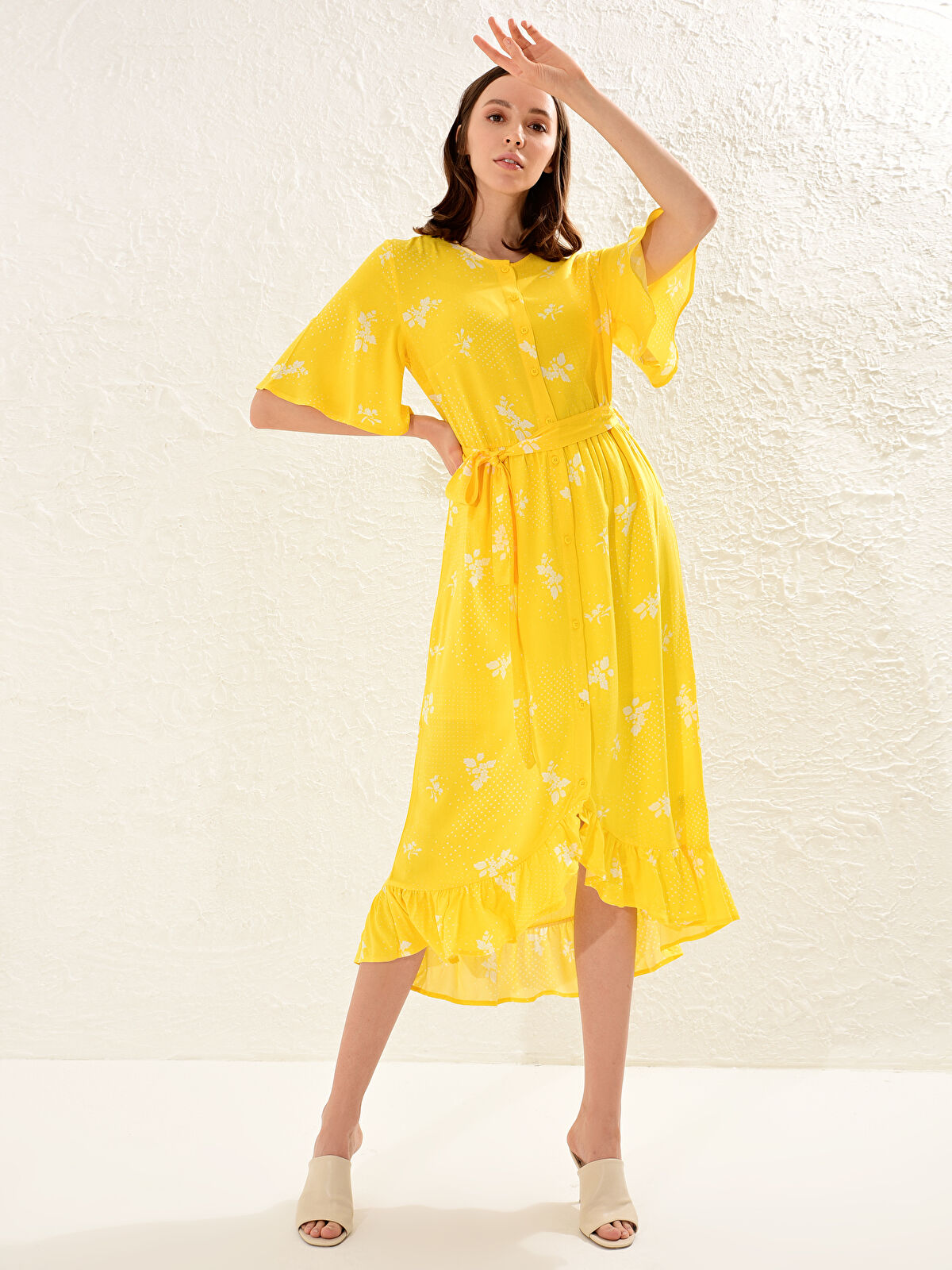 LC Waikiki Waistband Figured Viscose Dress Mother and