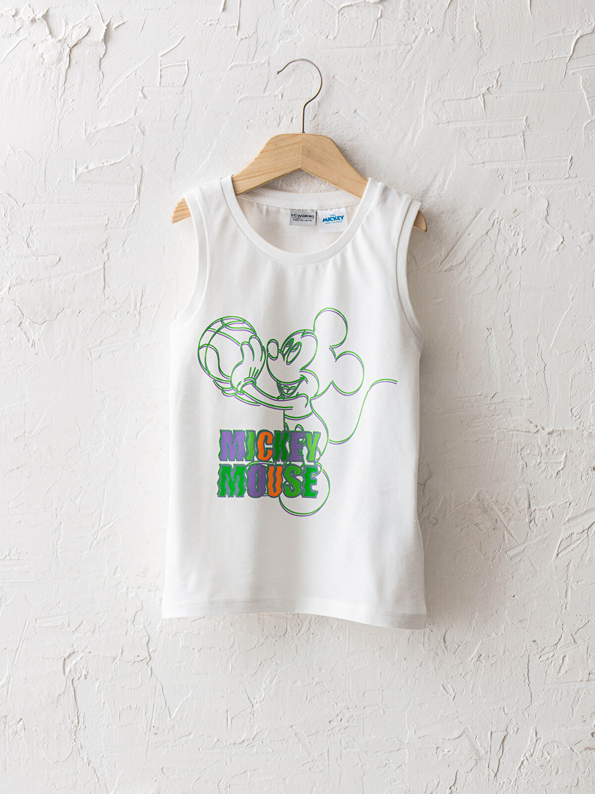 LCW Kids Beyaz Bisiklet Yaka Mickey Mouse Baskılı Pamuklu Erkek