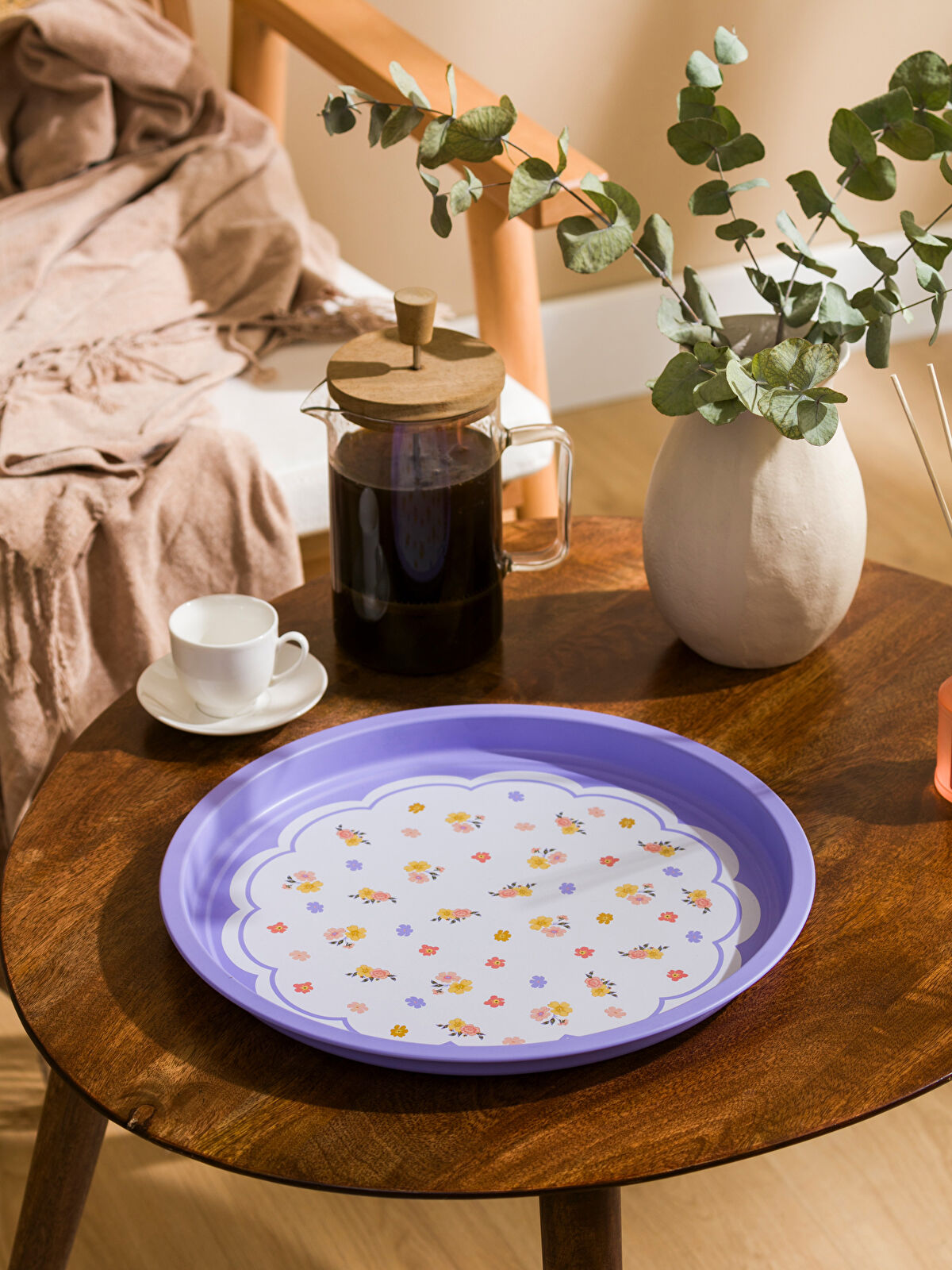 LCW HOME Floral Printed Metal Tray 34 cm -S4J880Z8-F9C - LC