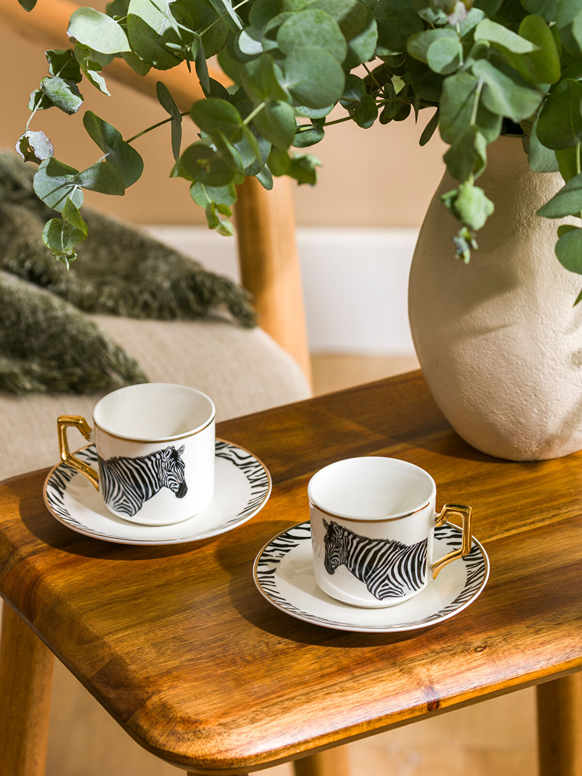 LCW HOME Zebra Printed 2 Person Porcelain Coffee Cup Set 90 ml