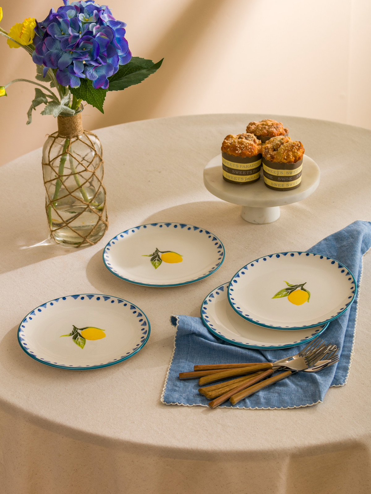 パーツ jovovichi LCW HOME Limon Baskılı Seramik Pasta Tabağı Seti 4'lü 21 Cm