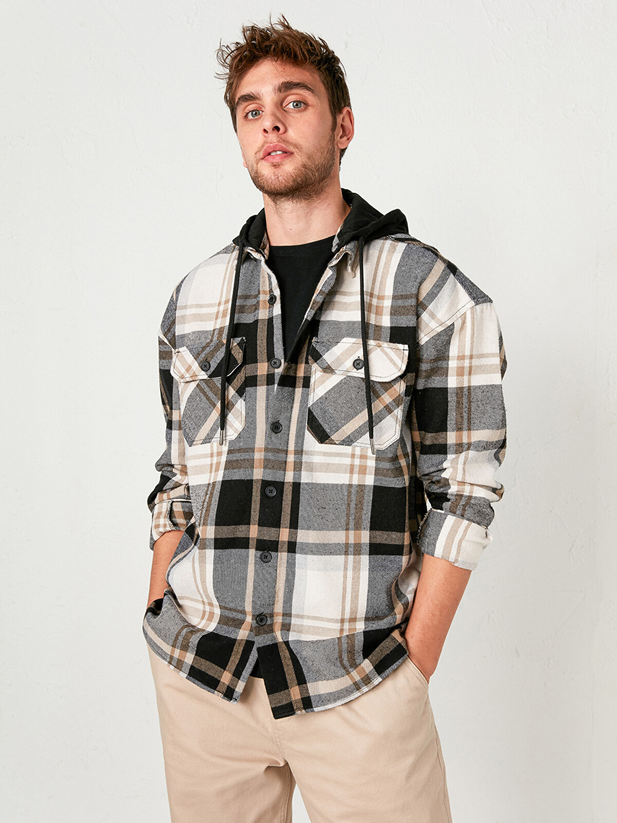 XSIDE Oversize Long Sleeve Plaid Men's Flannel Shirt - 0WIC51Z8