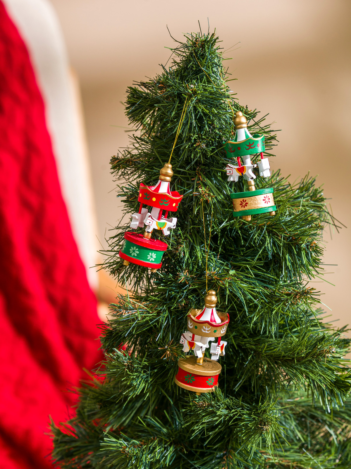 LCW HOME New Year Themed Carousel Tree Ornament Set Of 3