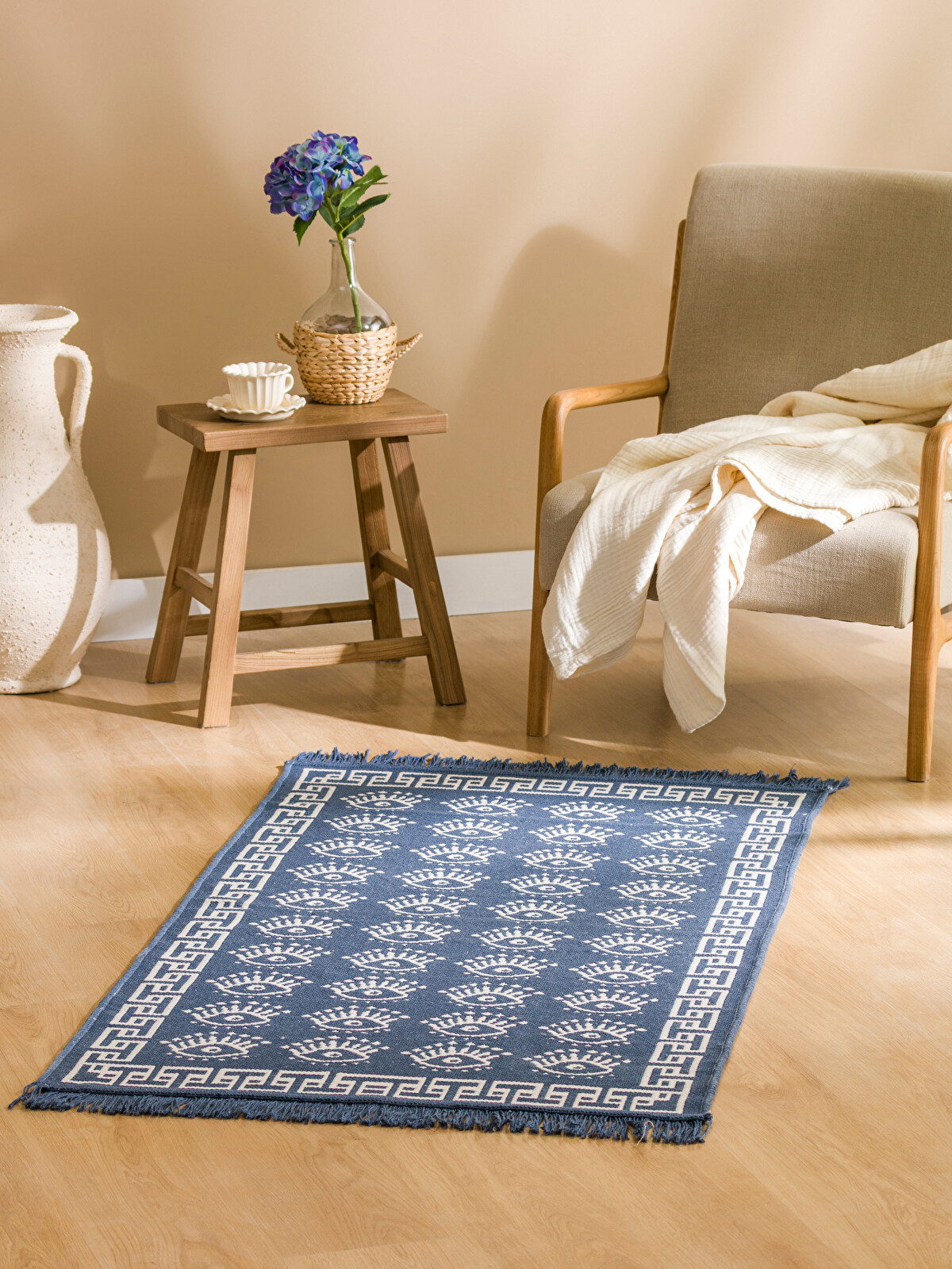 LCW HOME Lacivert Göz Baskılı Çift Taraflı Kilim 80x140 Cm