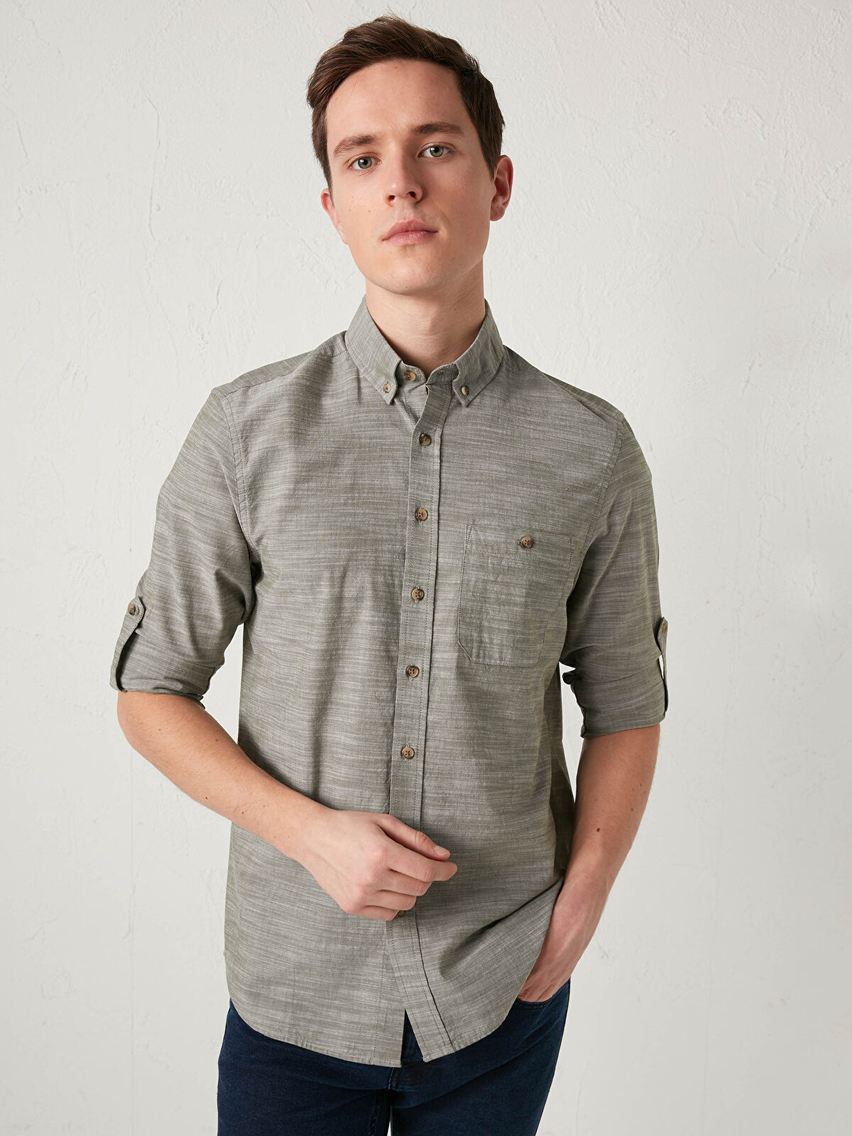 LCWAIKIKI Basic Regular Fit Long Sleeve Patterned Poplin