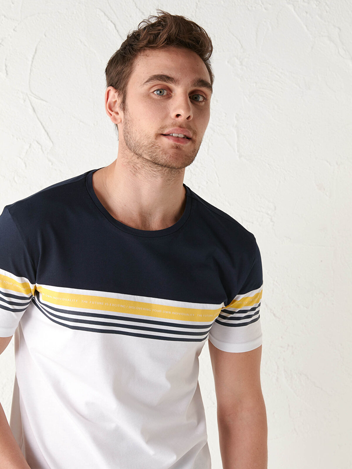 XSIDE Crew Neck Short Sleeve Striped Jersey Men's T-Shirt