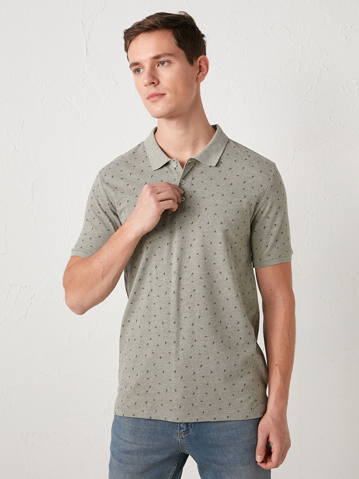 XSIDE Figured Polo Neck Short Sleeve Pique T-Shirt -S18367Z8