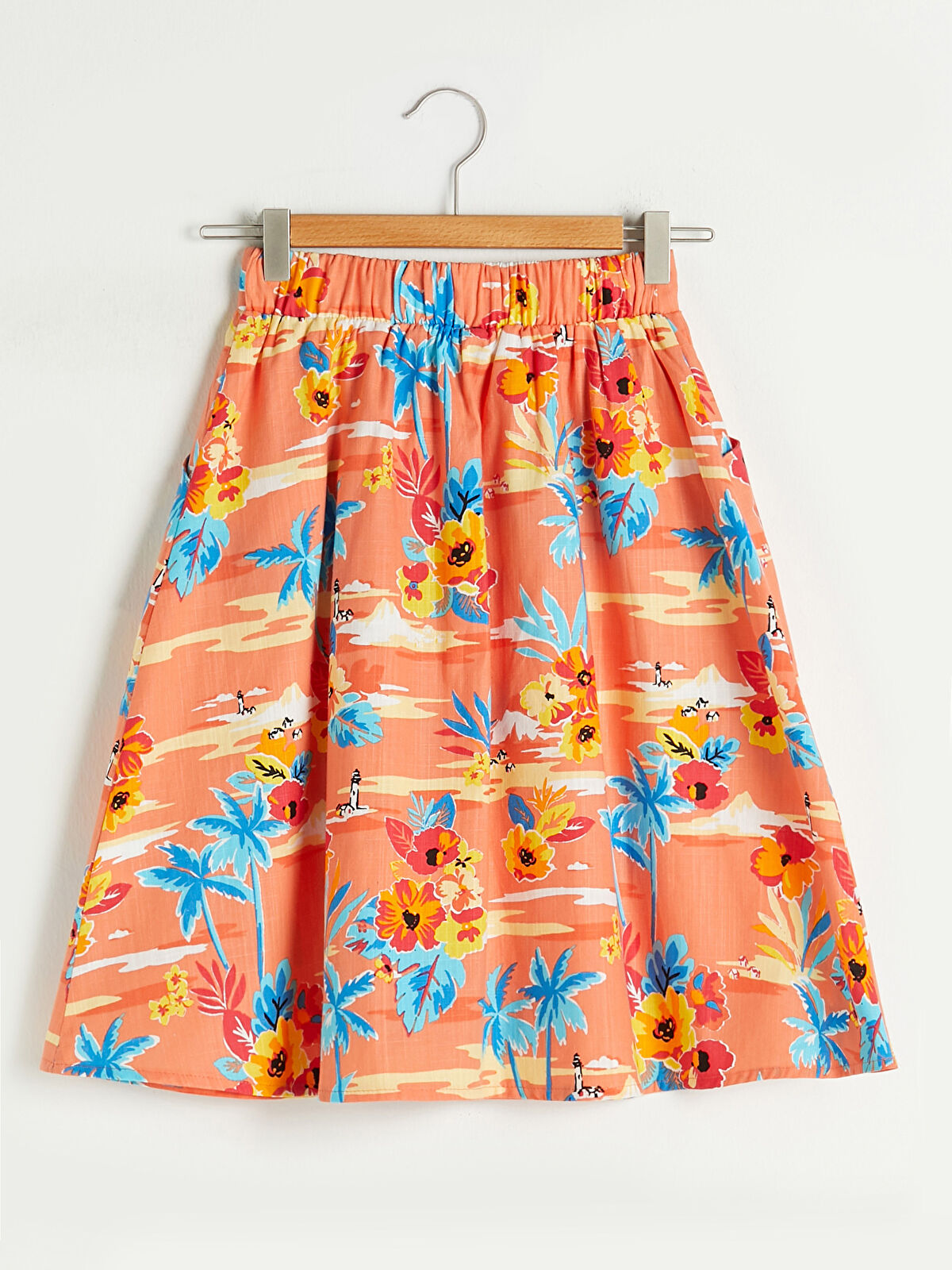 LCW Kids Elastic Waist Patterned Poplin Girl Skirt -S18812Z4