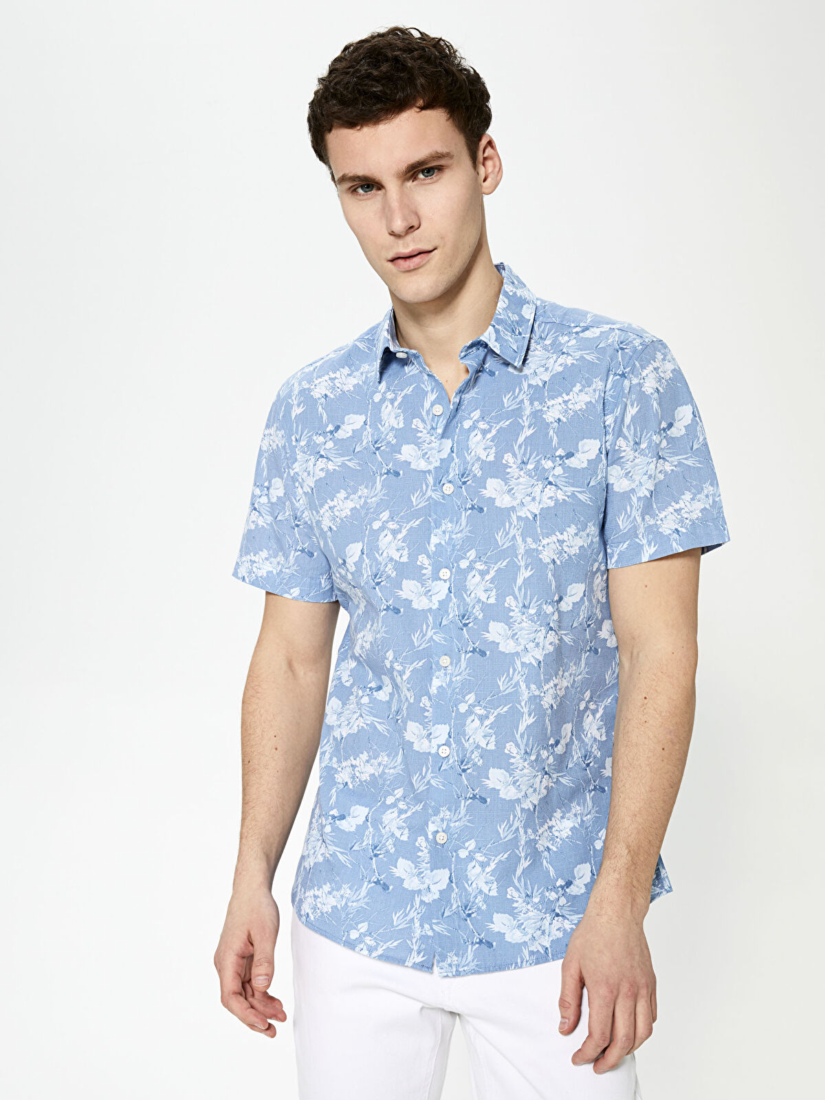 XSIDE Slim Fit Short Sleeve Patterned Poplin Men's Shirt