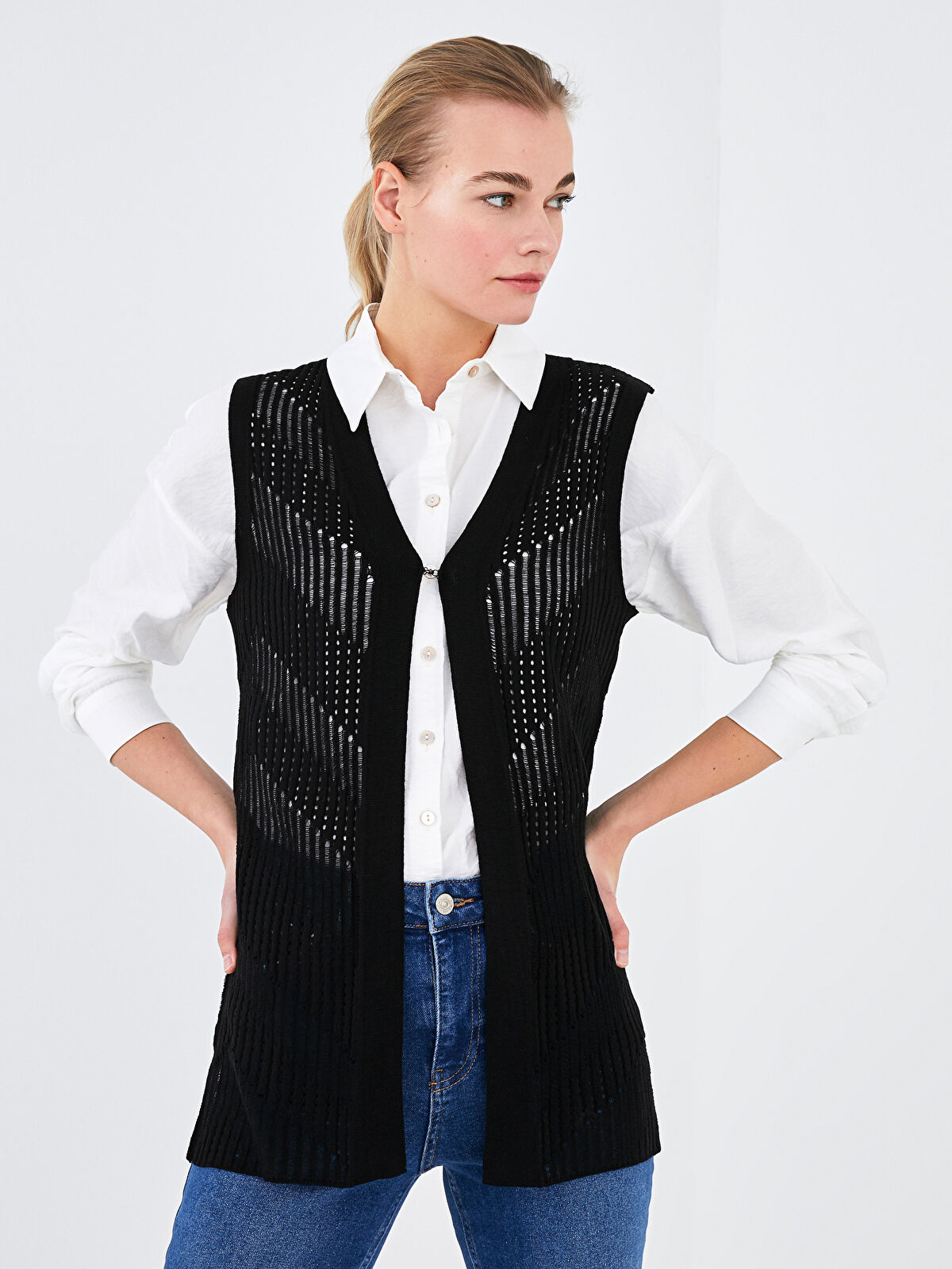 eLLa ⚫︎big collar gilet (mix)⚫︎ ellazhu Women's Funky Lapel Collar Cardigan Vest Solid Color