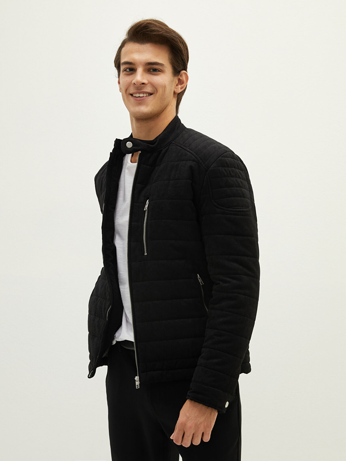 LCW Vision Slim Fit Biker Collar Thick Suede Men's Coat