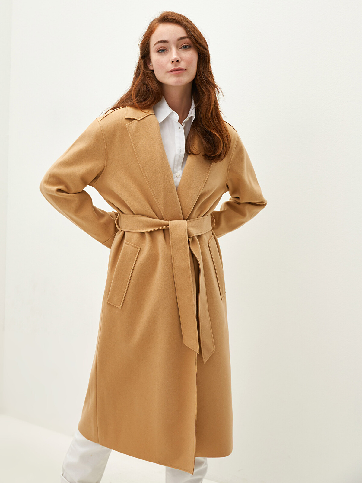 LCWAIKIKI Classic Jacket Collar Waist Belt Pocket Detailed Long