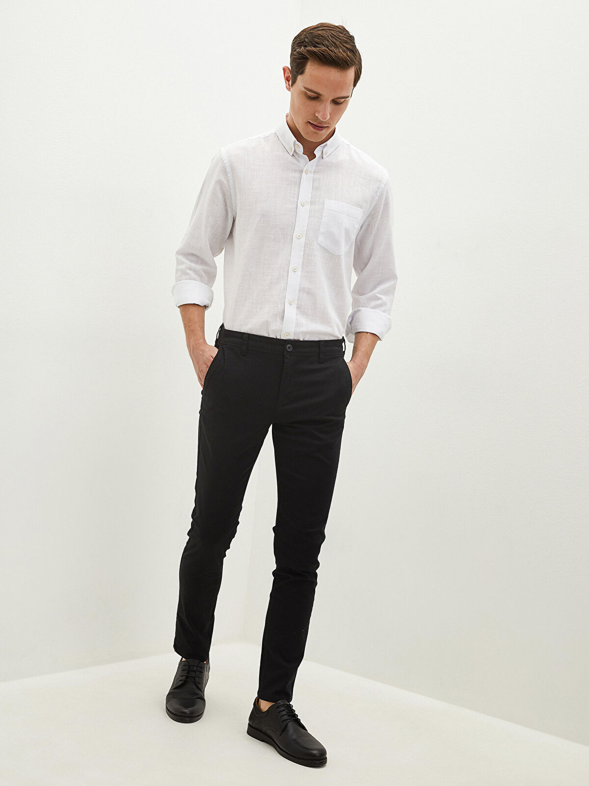 Extra Slim Fit Twill Men's Chino Trousers -W11130Z8-CVL - LC