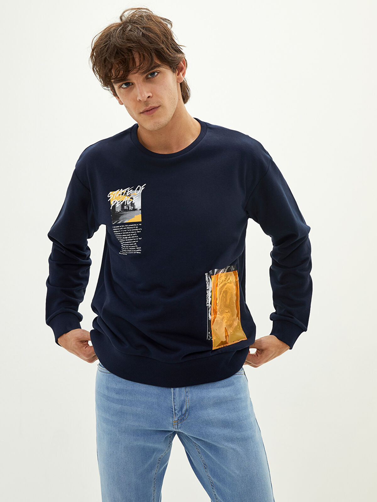 XSIDE Crew Neck Long Sleeve Printed Thick Men's Sweatshirt