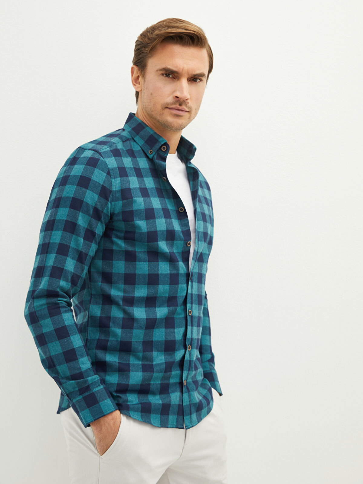 クオルト　セットアップ　上L 下M LCWAIKIKI Classic Slim Fit Long Sleeve Plaid Twill Men's