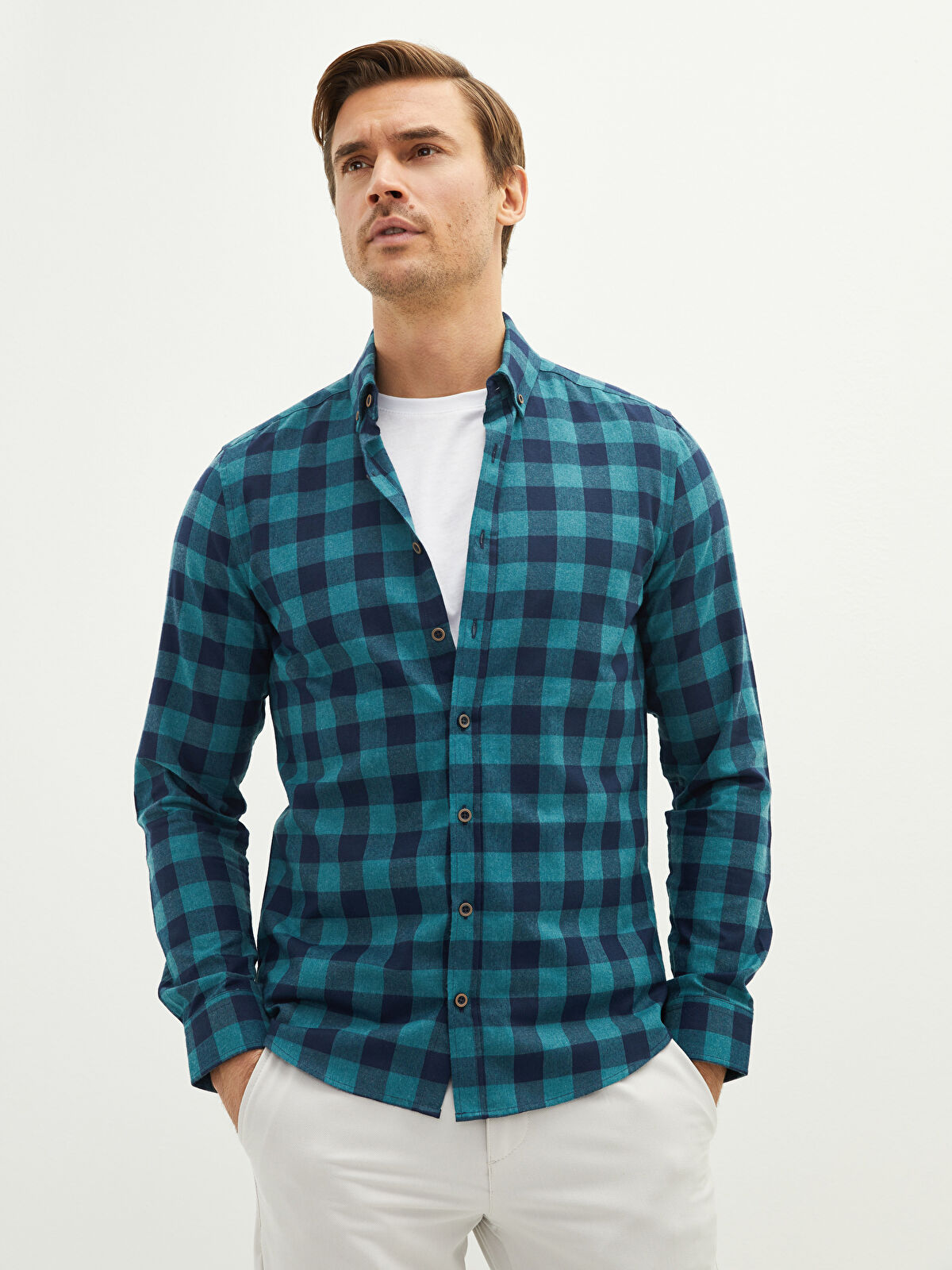 しげきページ LCWAIKIKI Classic Slim Fit Long Sleeve Plaid Twill Men's