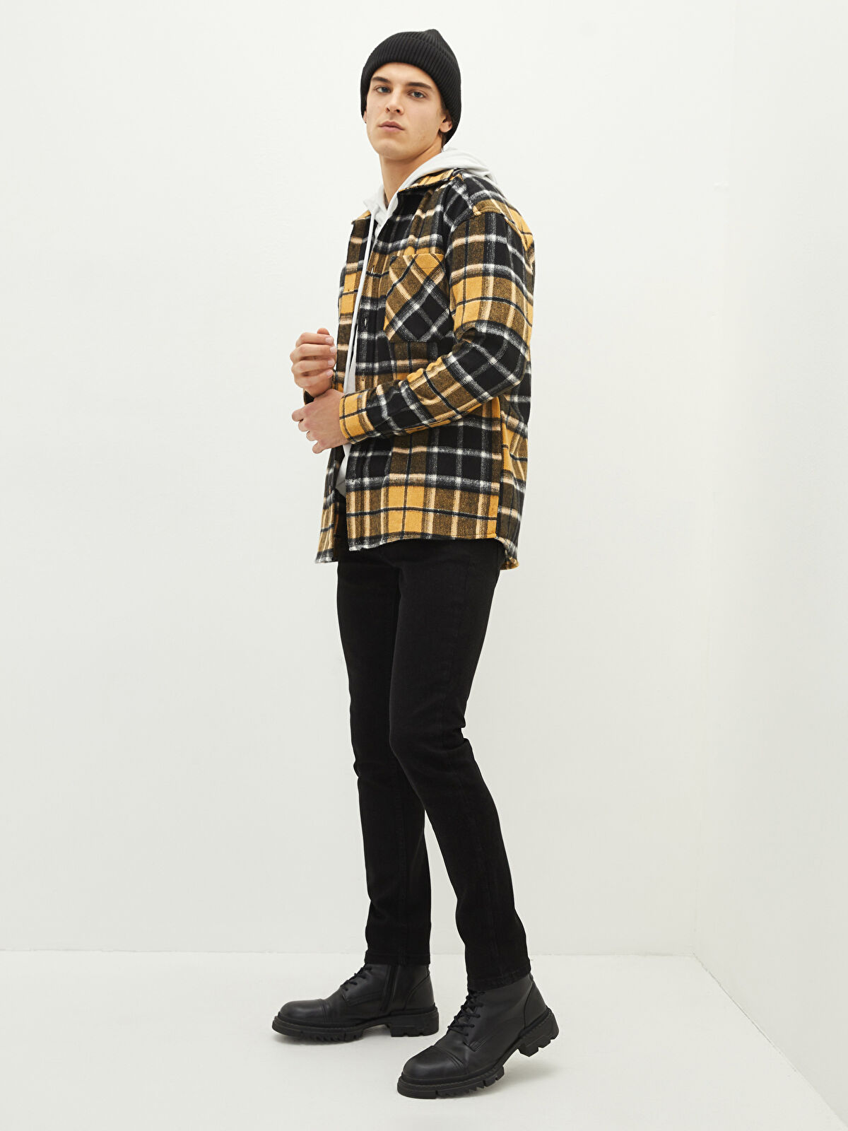 Dsecond ウールシャツ　XS XSIDE Regular Fit Long Sleeve Plaid Men's Flannel Shirt