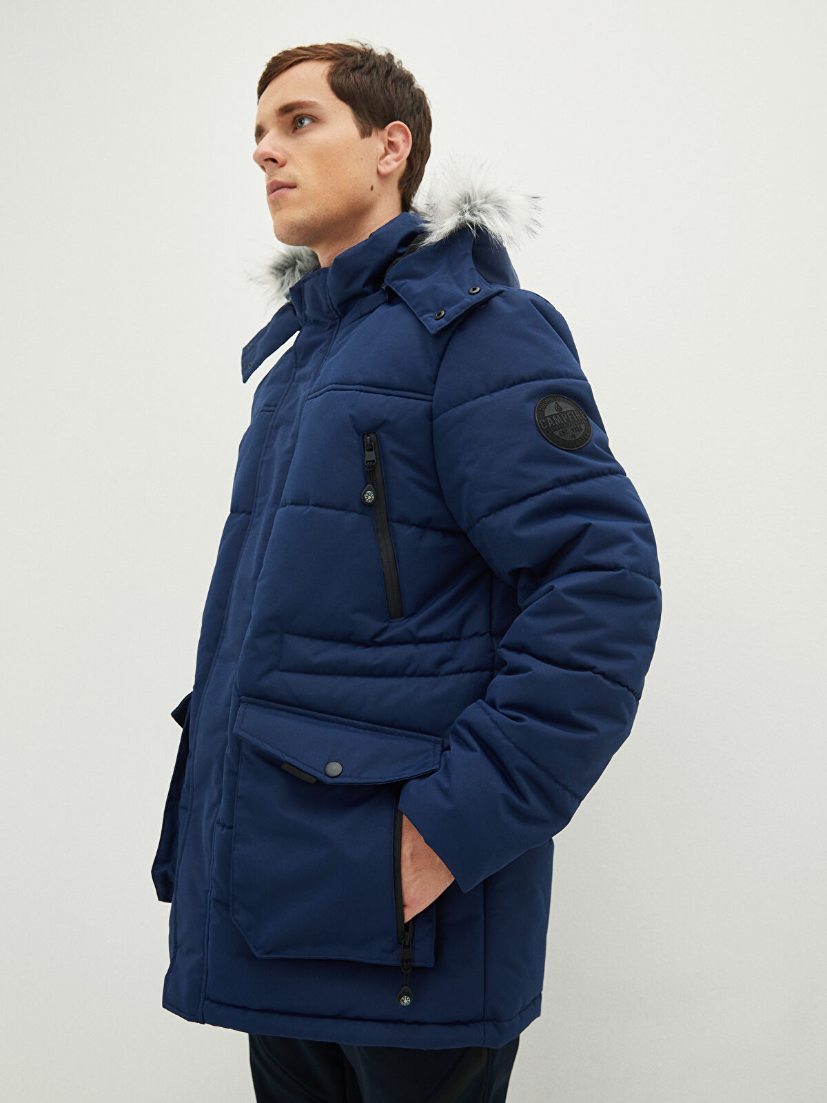 Thick Men's Parka with Hooded Standard Pattern Fur -W18624Z8