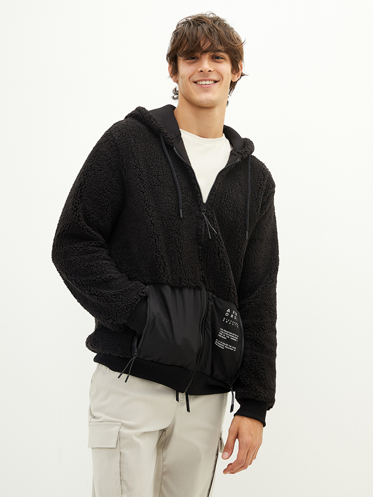 XSIDE Hooded Long Sleeve Zippered Plush Men's Sweatshirt
